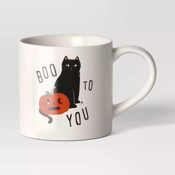 Halloween NWT Boo To You 16oz White Hyde & EEK Halloween 24 coffee mug black cat - Picture 1 of 6